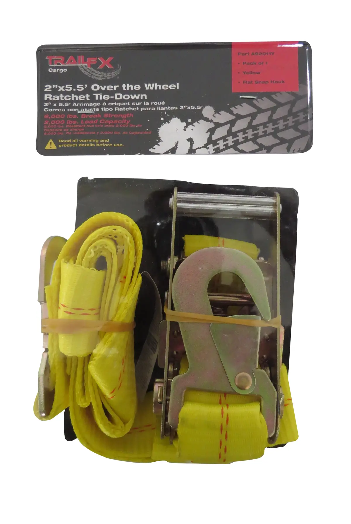Over Wheel Tie Down 5.5 Ft X 2 In 2000 Lb Cap W/Ratchet Yellow Sgl 1