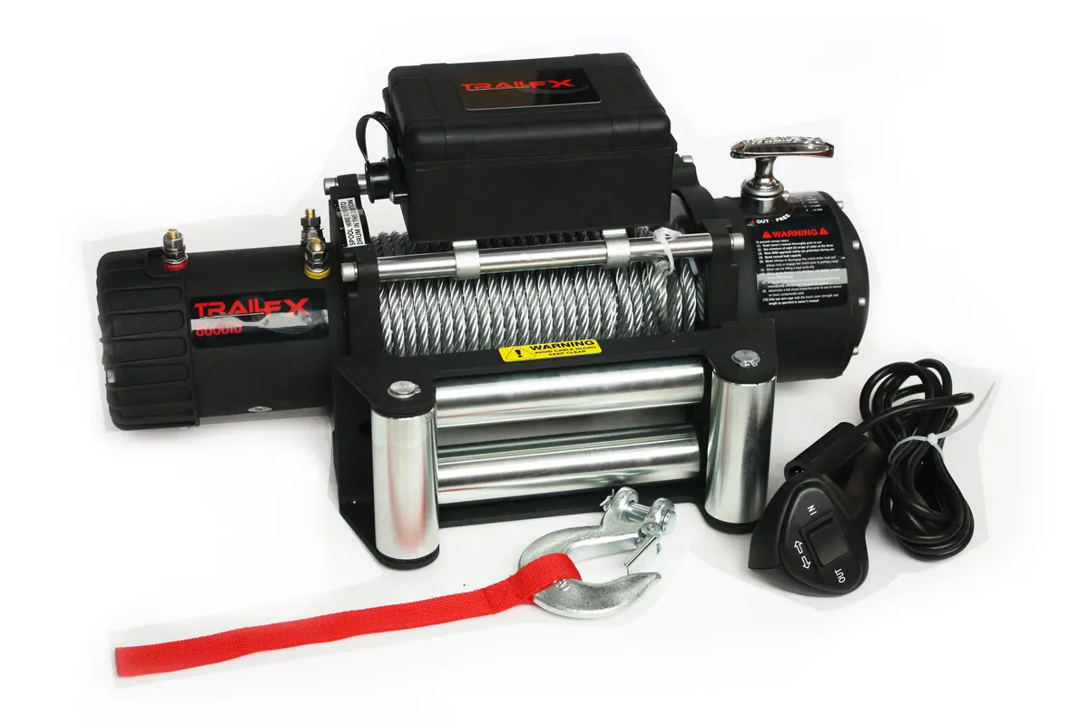 12V Electric 8K Lb Cap 94 Ft Wire Rope Roller Fairlead Wired Remote 1