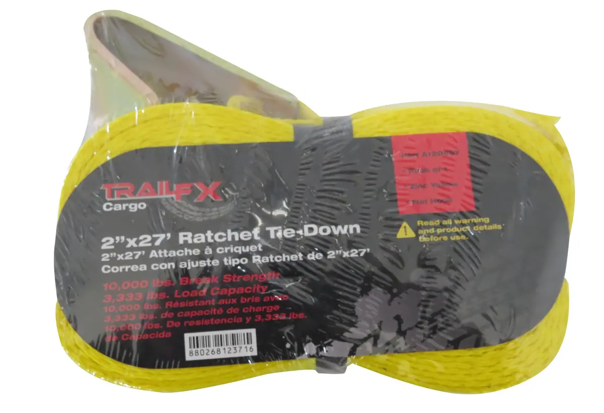 Cargo Tie Down 27 Ft X 2 3333 Lb Load 10K Lb Break Cap W/Ratchet Yel Sgl 1