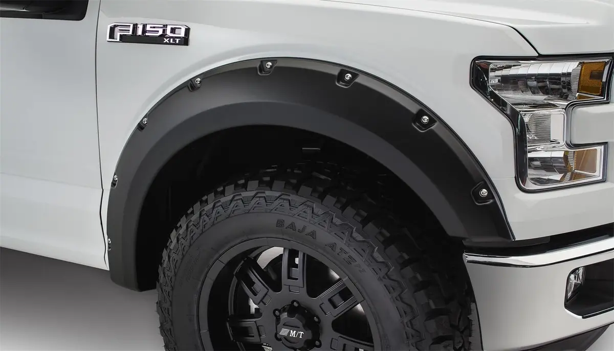 Pocket/Rivet Style Fender Flares Black Smooth Finish 2-Piece Front 1