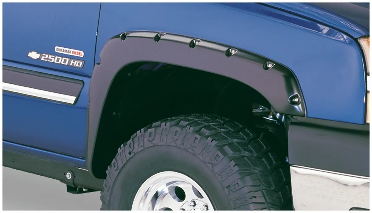Pocket/Rivet Style Fender Flares Black Smooth Finish 2-Piece Front 1