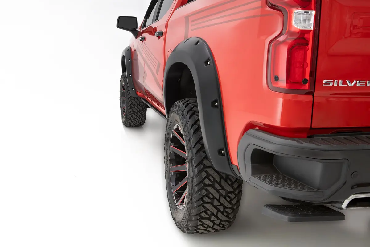 Pocket/Rivet Style Painted Fender Flares Black Smooth Finish 4-Piece Set 1