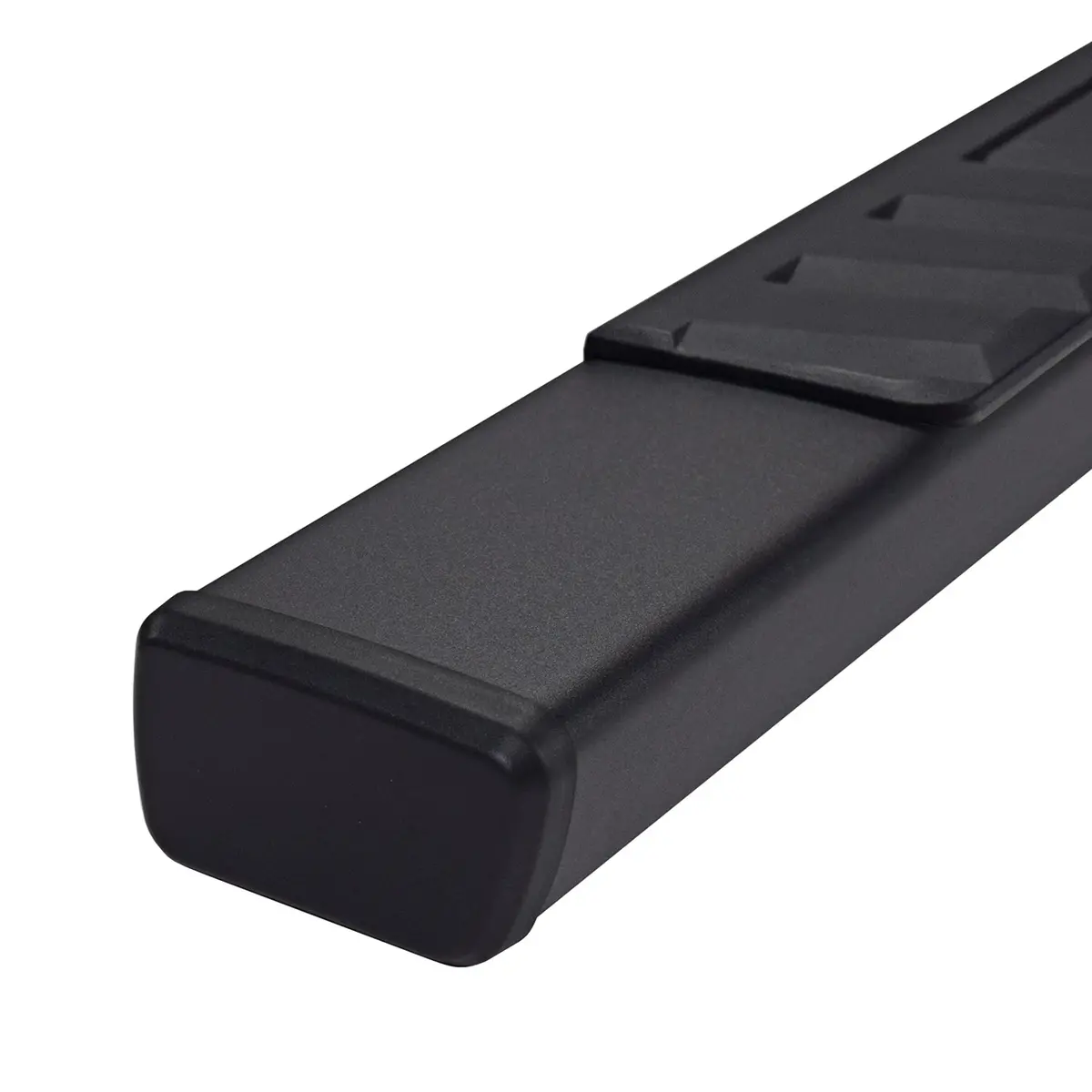 4 Inch Trapezoid Straight Pwdr Ctd Titanium Black Steel Plastic End Caps 1