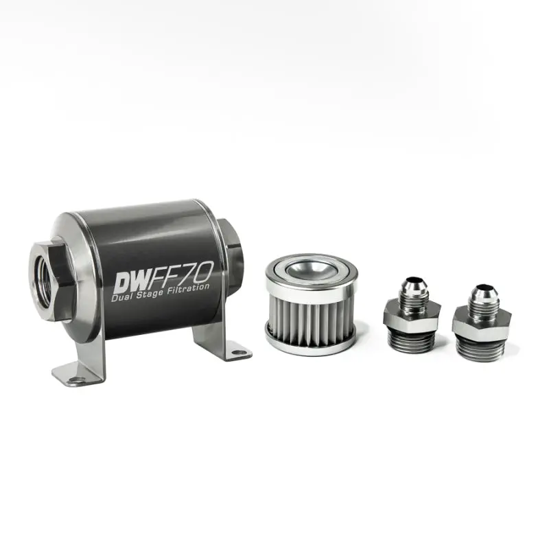 Deatschwerks Stainless Steel 6An 5 Micron Universal Inline Fuel Filter Housing Kit (70Mm) 1
