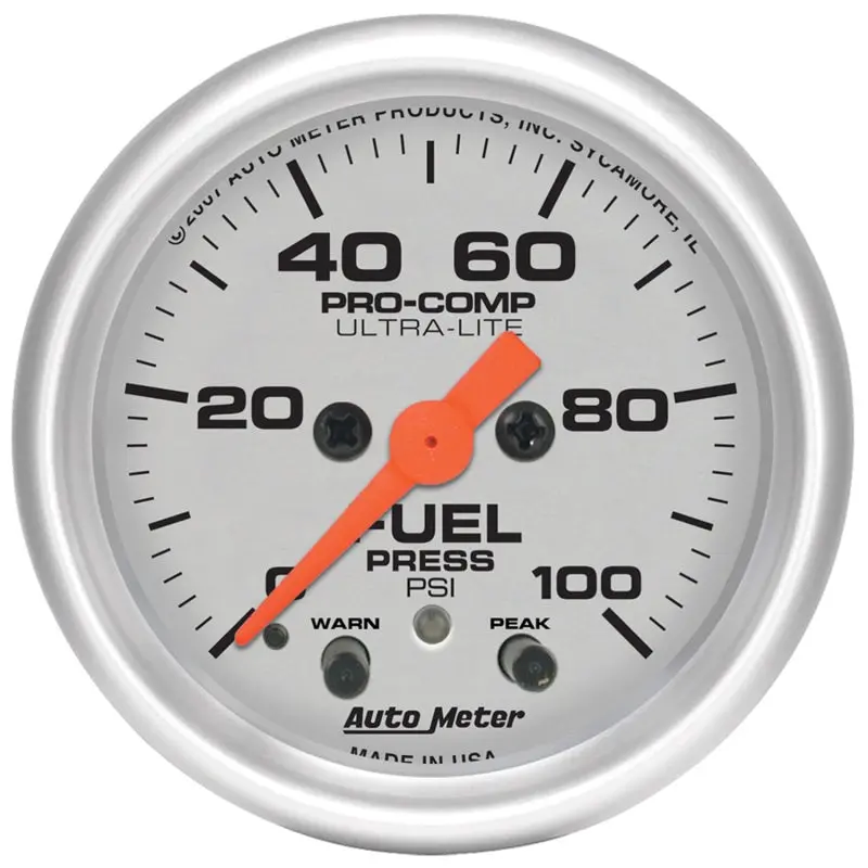 Autometer Ultra-Lite 52Mm 0-100 Psi Fuel Pressure W/ Peak Memory Warning Gauge 1